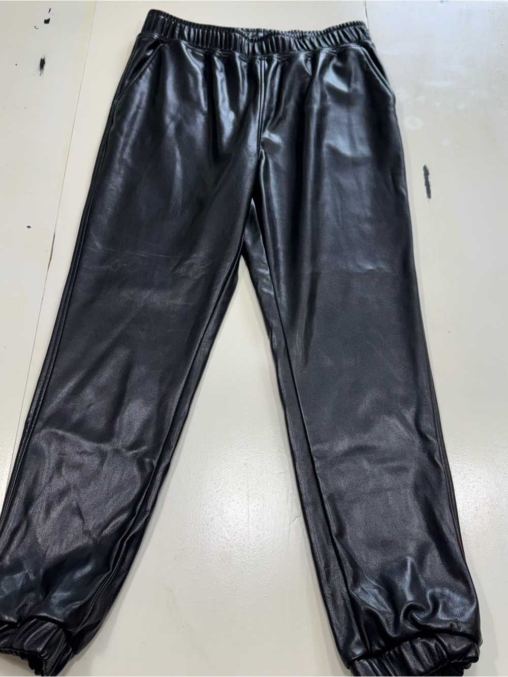 Steve Madden Faux Leather High-Waisted Elastic Waist Jogger Pants (Medium)